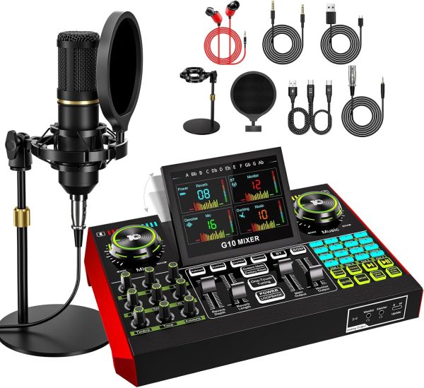 Podcast Microphone Bundle with Live Sound Card Audio Mixer, Podcast Equipment Bundle with 3.5mm BM800 Microphone for Pc/Youtube Live Streaming Singing Gaming, Sound Board with Voice Changer, Denoise - Image 9
