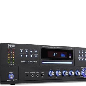 Pyle 3000W 4-Channel Wireless Bluetooth Amplifier - Stereo Home Audio Receiver with FM Radio - HDMI - USB - 2 Mic Inputs w/Echo - Front CD/DVD Player - Subwoofer Output - Rack Mount - PD3000BAH