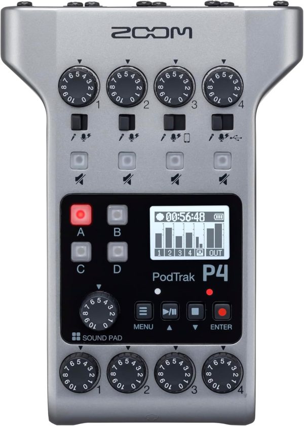 Zoom PodTrak P4 Podcast Recorder, Battery Powered, 4 Microphone Inputs, 4 Headphone Outputs, Phone Input, Sound Pads, Record to SD card, Audio Interface Mode - Image 9